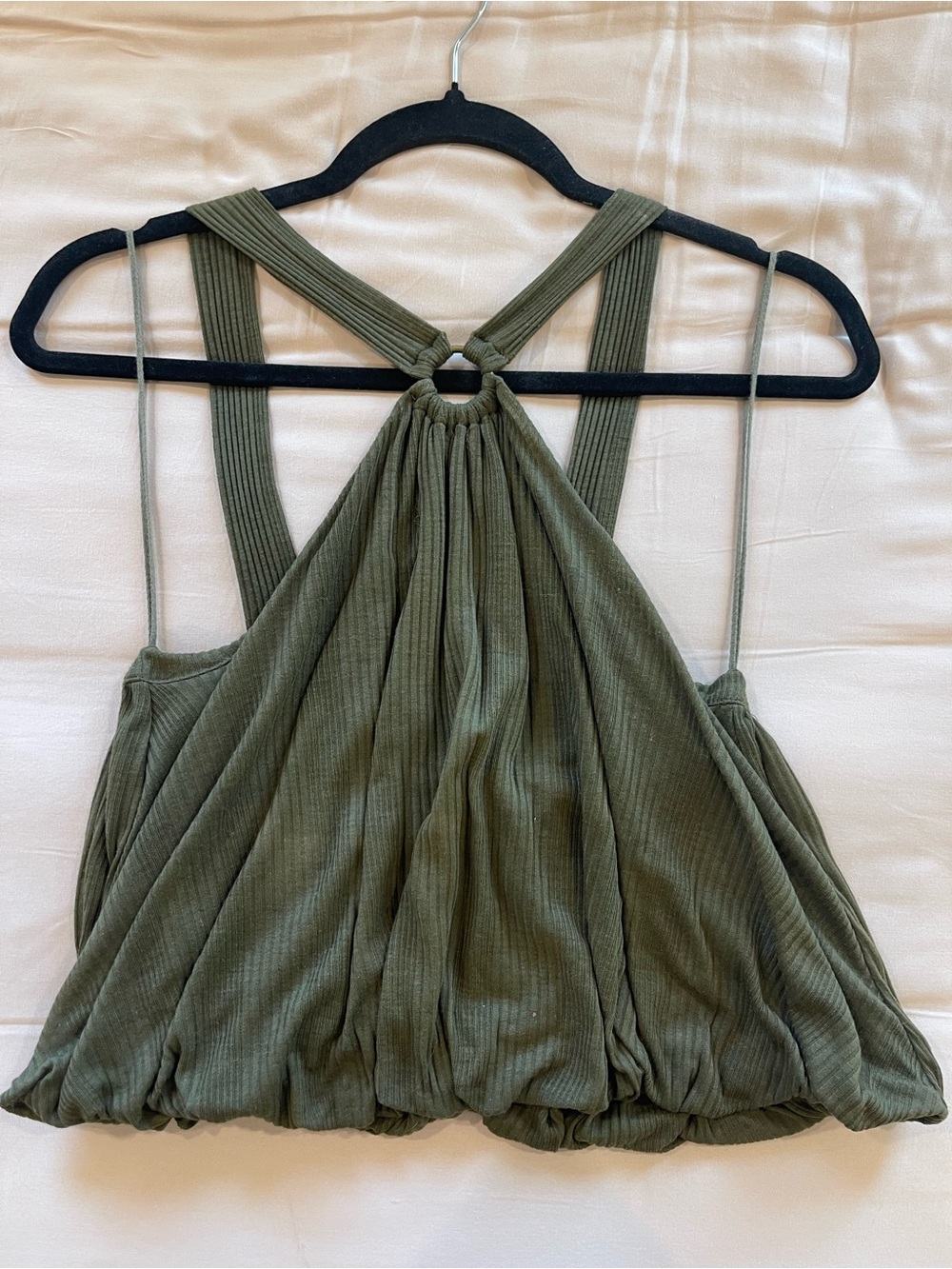 Free People Olive Halter Ribbed Tank Top